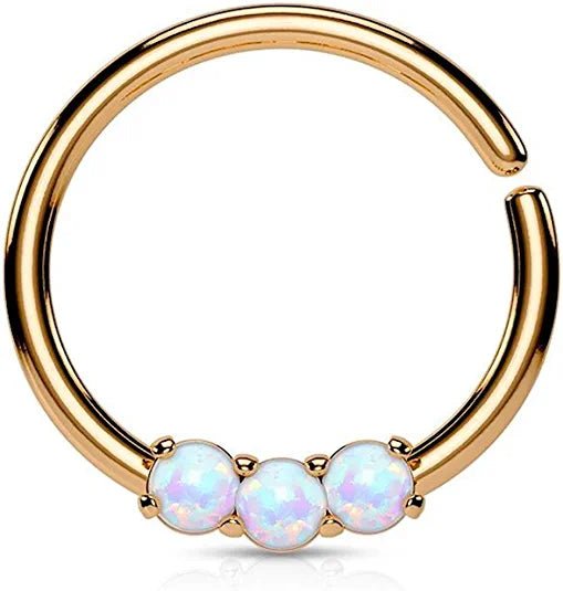 Surgical Steel 3 Opal Bendable Septum Cartilage Hoop Rings Septum Ring Impulse Piercings Rose Gold