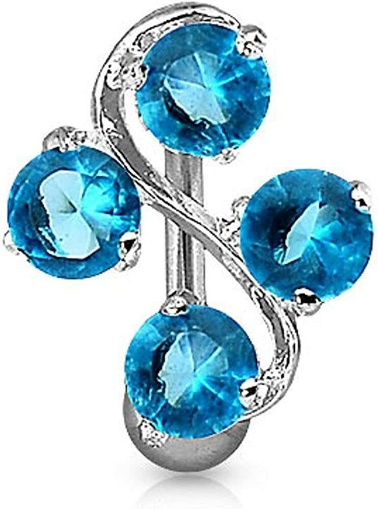 Surgical Steel 4-Gem Vine Belly Navel Ring Navel Ring Impulse Piercings Aqua