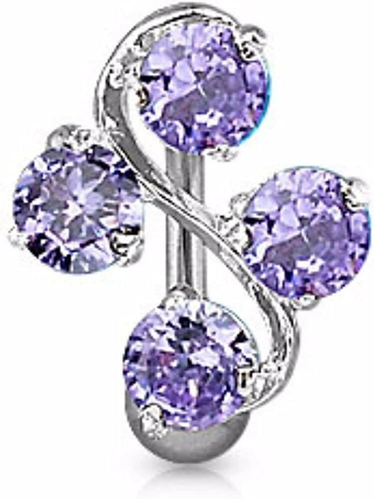 Surgical Steel 4-Gem Vine Belly Navel Ring Navel Ring Impulse Piercings Tanzanite