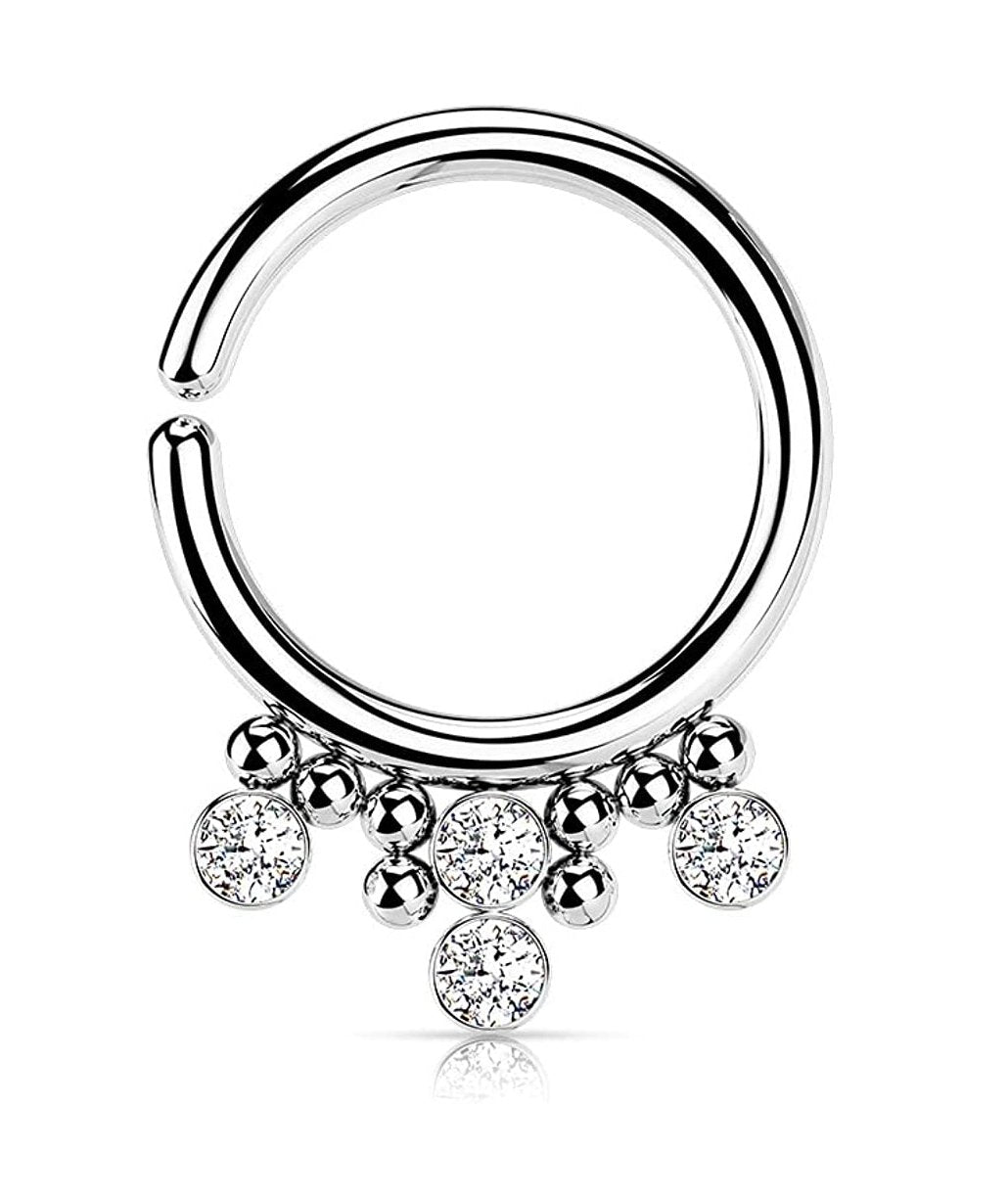 Surgical Steel 4 Round CZ Flat Balls and Clustered Beads Bendable Hoop Ring Nose Ring, cartilage ring Impulse Piercings 18GA Length: 8mm Clear