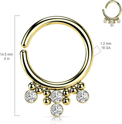 Surgical Steel 4 Round CZ Flat Balls and Clustered Beads Bendable Hoop Ring Nose Ring, cartilage ring Impulse Piercings