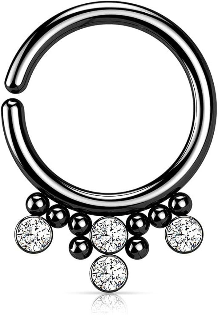 Surgical Steel 4 Round CZ Flat Balls and Clustered Beads Bendable Hoop Ring Nose Ring, cartilage ring Impulse Piercings