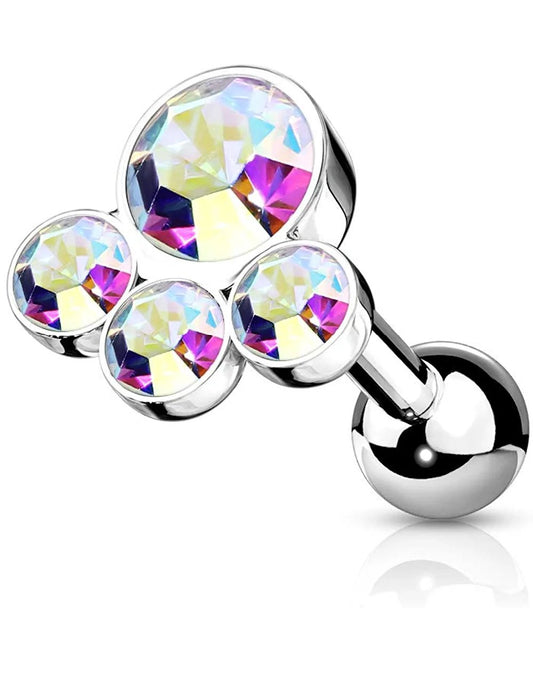 Surgical Steel 4 Round Gem Top Cartilage Barbell Stud Barbell Impulse Piercings Aurora Borealis