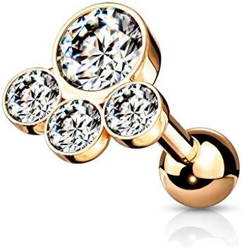 Surgical Steel 4 Round Gem Top Cartilage Barbell Stud Barbell Impulse Piercings Rose Gold