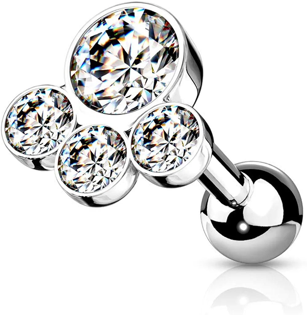 Surgical Steel 4 Round Gem Top Cartilage Barbell Stud Barbell Impulse Piercings Clear