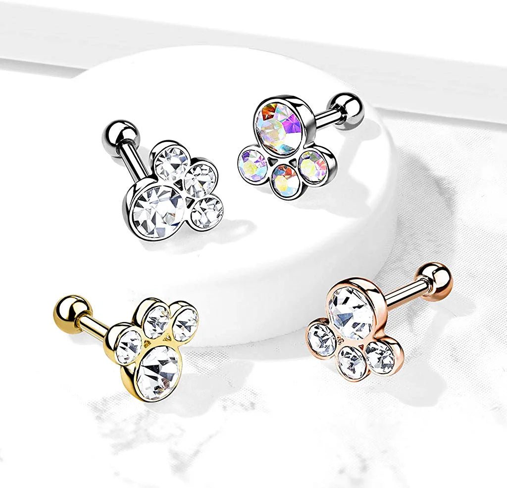 Surgical Steel 4 Round Gem Top Cartilage Barbell Stud Barbell Impulse Piercings