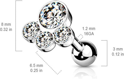 Surgical Steel 4 Round Gem Top Cartilage Barbell Stud Barbell Impulse Piercings