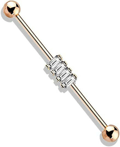 Surgical Steel 4 Square CZ Industrial Barbell Industrial Barbell Impulse Piercings Rose Gold