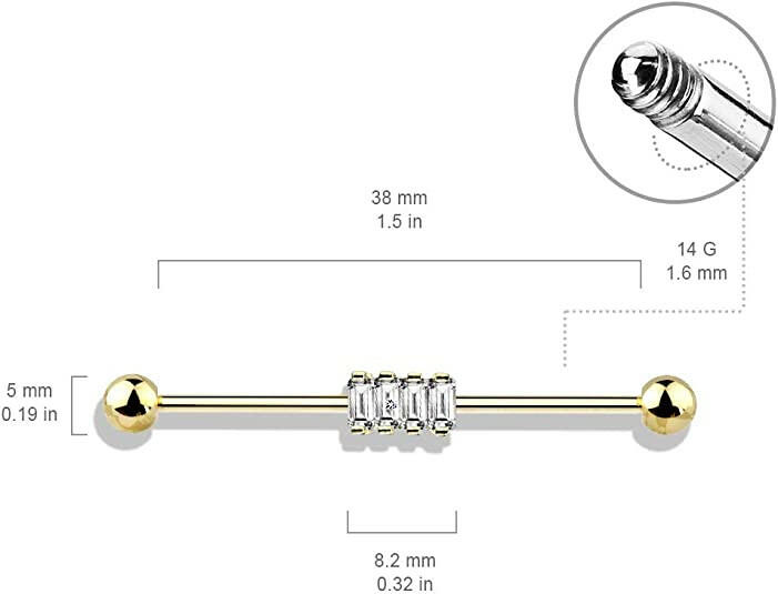 Surgical Steel 4 Square CZ Industrial Barbell Industrial Barbell Impulse Piercings