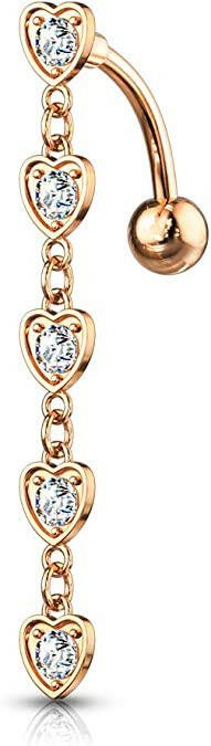 Surgical Steel 5 Crystal Center Hearts With Dangle Top Drop Belly Navel Ring Navel Ring Impulse Piercings Rose Gold