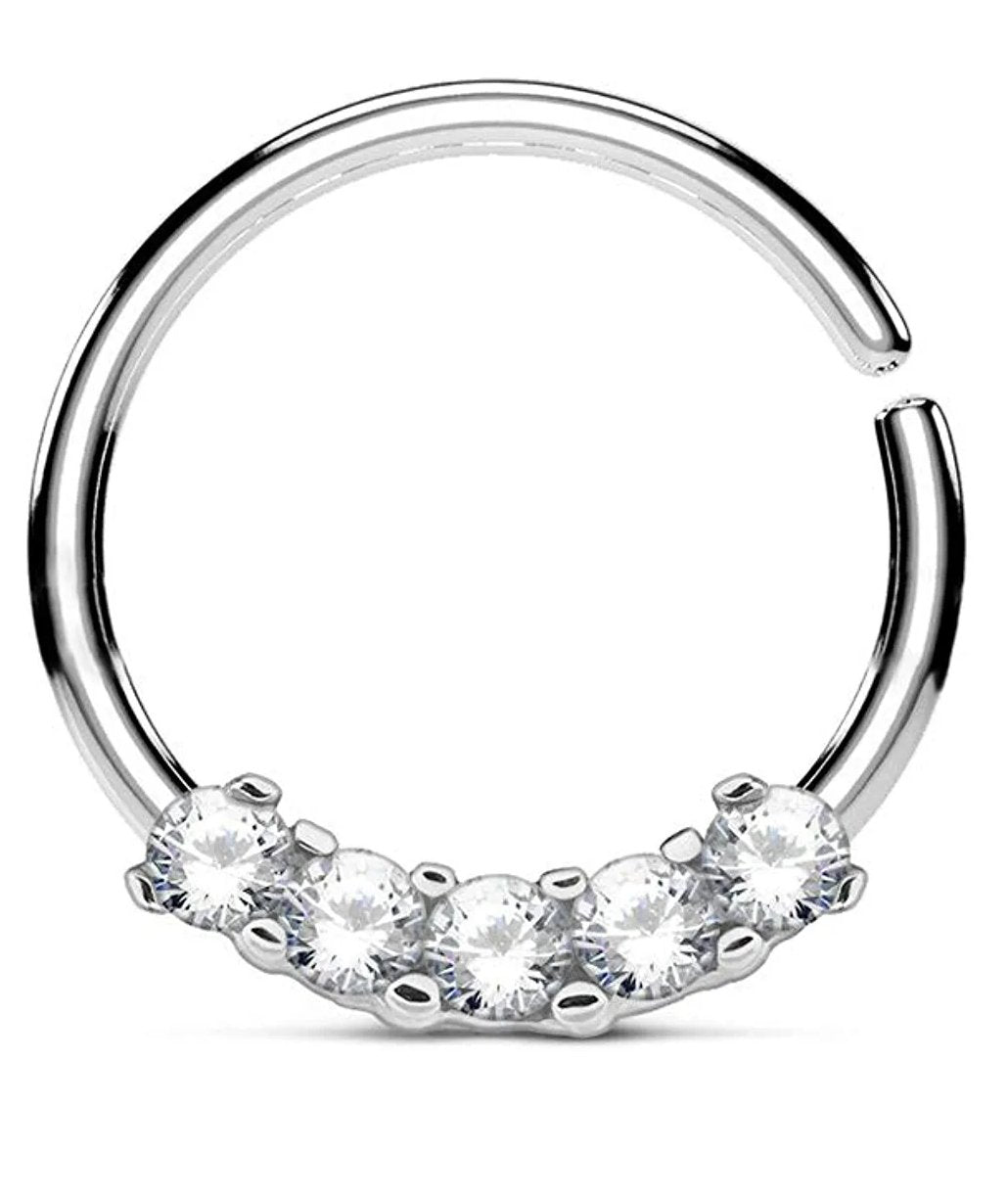 Surgical Steel 5 CZ Bendable Septum Cartilage Hoop Ring Septum Ring Impulse Piercings Clear