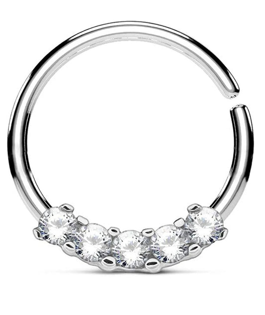 Surgical Steel 5 CZ Bendable Septum Cartilage Hoop Ring Septum Ring Impulse Piercings Clear