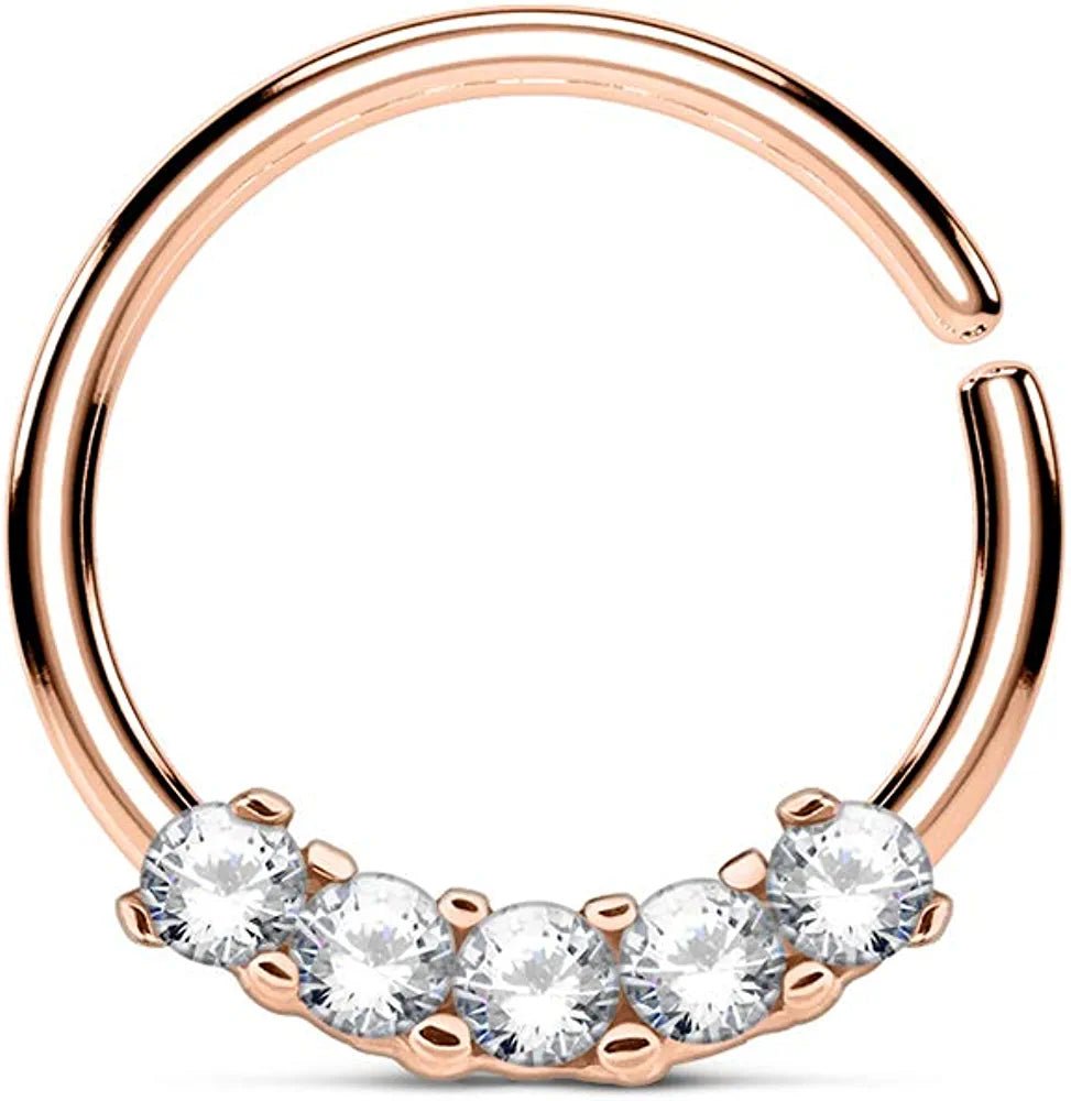 Surgical Steel 5 CZ Bendable Septum Cartilage Hoop Ring Septum Ring Impulse Piercings Rose Gold