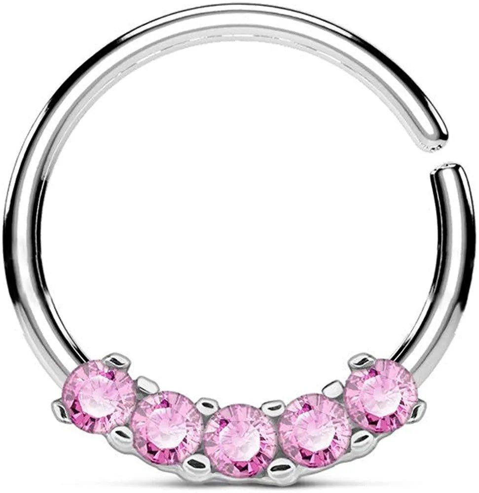 Surgical Steel 5 CZ Bendable Septum Cartilage Hoop Ring Septum Ring Impulse Piercings Pink