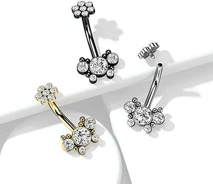 Surgical Steel 5 CZ Butterfly and Ball Cluster with Internally Threaded CZ Top Belly Navel Ring Navel Ring Impulse Piercings