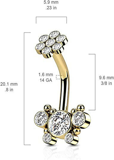 Surgical Steel 5 CZ Butterfly and Ball Cluster with Internally Threaded CZ Top Belly Navel Ring Navel Ring Impulse Piercings