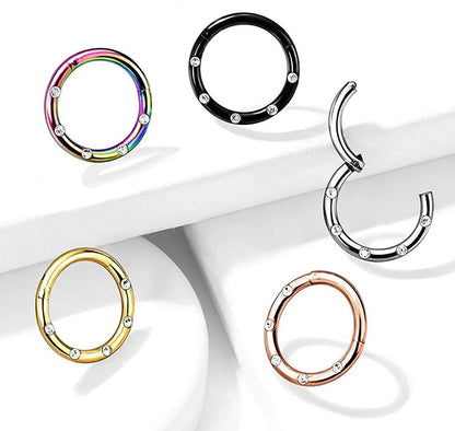 Surgical Steel 5 Flush Front Facing Petite Crystals Hinged Segment Hoop Ring Nose Ring Impulse Piercings