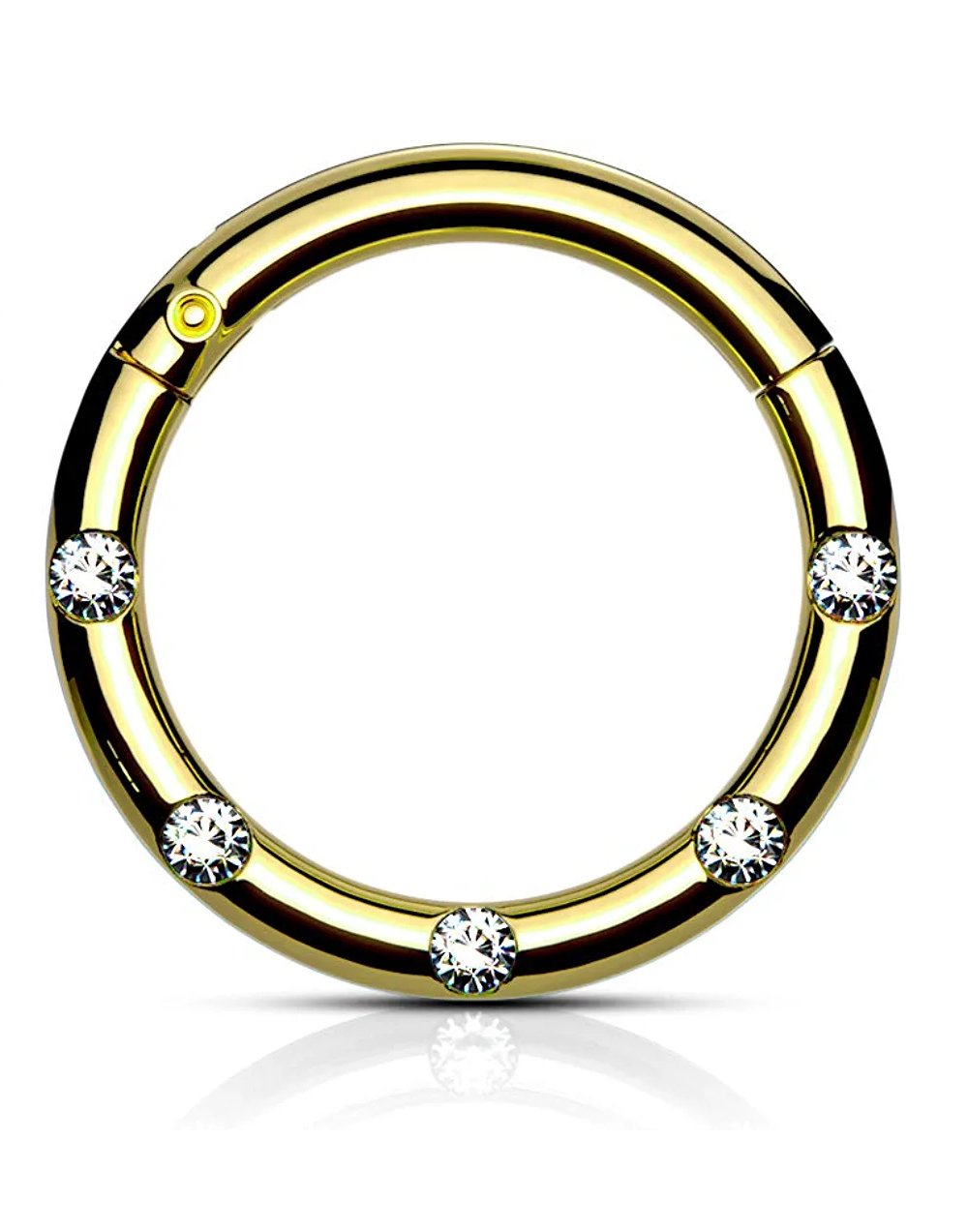 Surgical Steel 5 Flush Front Facing Petite Crystals Hinged Segment Hoop Ring Nose Ring Impulse Piercings 16GA Length: 8mm Gold