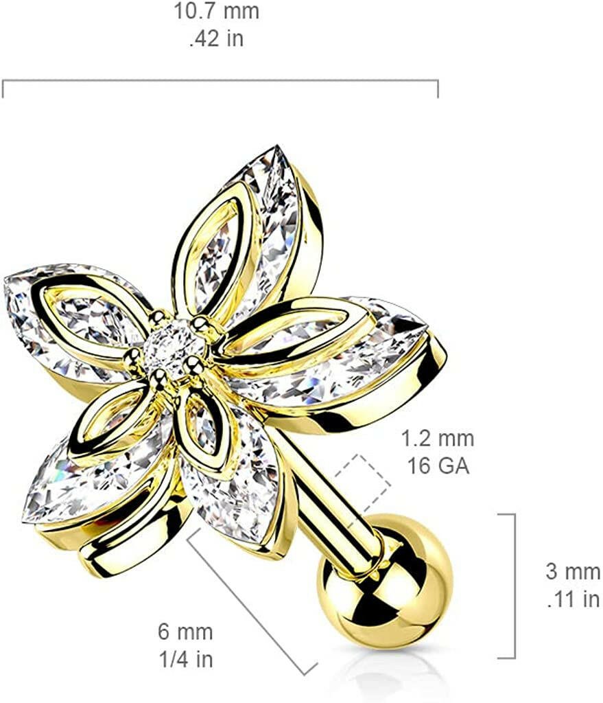 Surgical Steel 5 Marquise CZ Flower Top Cartilage Tragus Barbell Studs Cartilage Earring Impulse Piercings