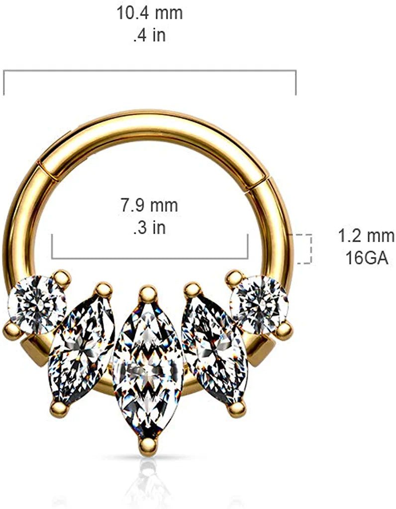 Surgical Steel 5-Marquise CZ Hinged Segment Hoop Ring Nose Ring Impulse Piercings