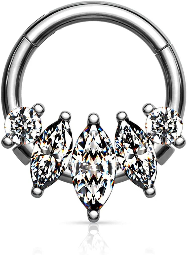 Surgical Steel 5-Marquise CZ Hinged Segment Hoop Ring Nose Ring Impulse Piercings Clear