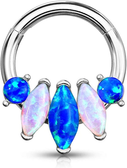 Surgical Steel 5-Marquise Opal Hinge Hoops for Ear Nose Septum Nose Ring Impulse Piercings Steel