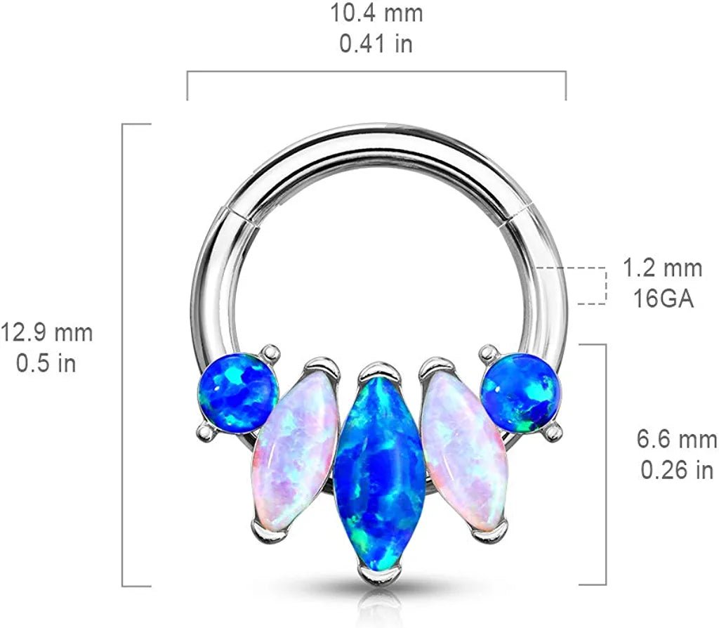 Surgical Steel 5-Marquise Opal Hinge Hoops for Ear Nose Septum Nose Ring Impulse Piercings