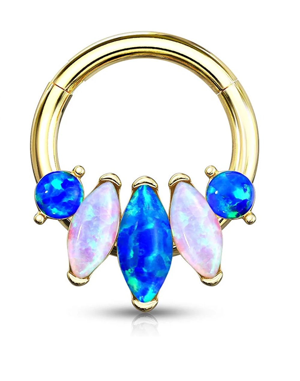 Surgical Steel 5-Marquise Opal Hinge Hoops for Ear Nose Septum Nose Ring Impulse Piercings Gold