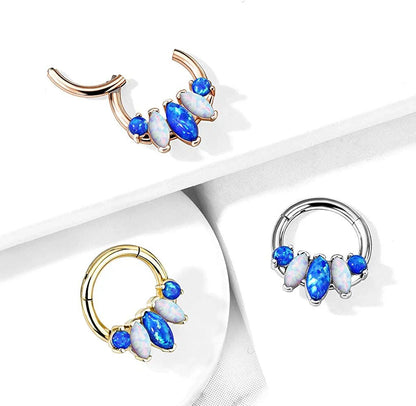 Surgical Steel 5-Marquise Opal Hinge Hoops for Ear Nose Septum Nose Ring Impulse Piercings