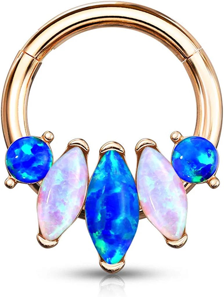 Surgical Steel 5-Marquise Opal Hinge Hoops for Ear Nose Septum Nose Ring Impulse Piercings Rose Gold