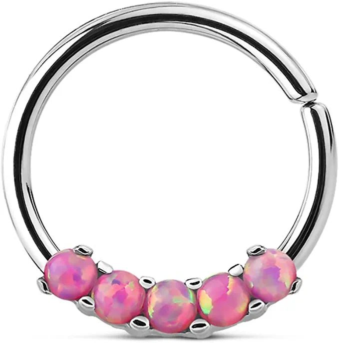 Surgical Steel 5 Opal Bendable Septum Cartilage Hoop Rings Septum Ring Impulse Piercings Pink