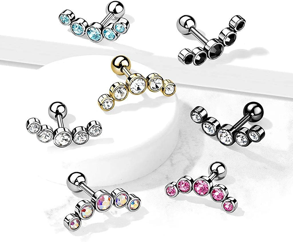 Surgical Steel 5-Round Gem Curve Top Cartilage Barbell Stud Barbell Impulse Piercings