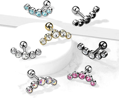 Surgical Steel 5-Round Gem Curve Top Cartilage Barbell Stud Barbell Impulse Piercings