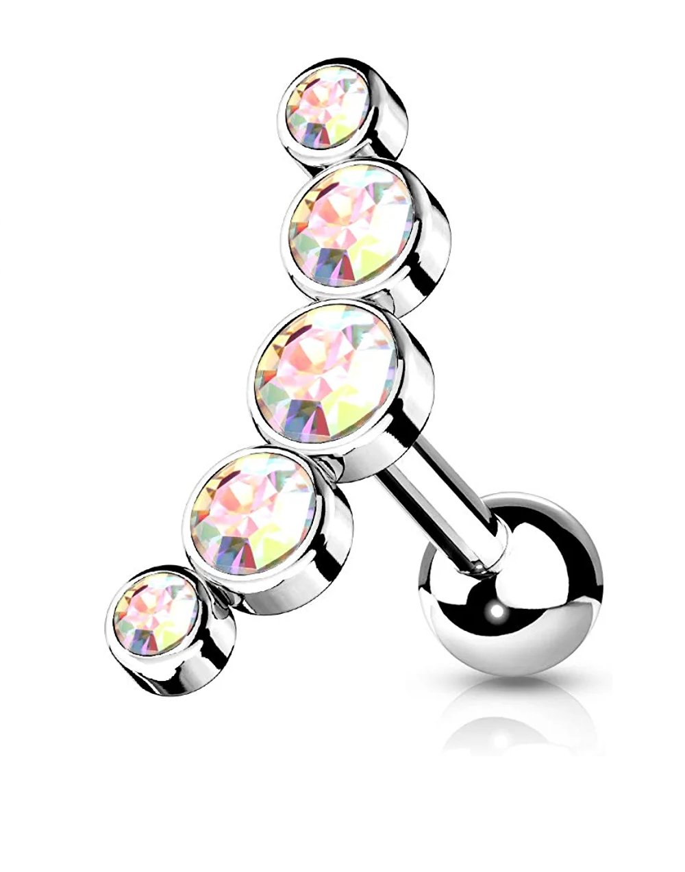 Surgical Steel 5-Round Gem Curve Top Cartilage Barbell Stud Barbell Impulse Piercings Aurora Borealis