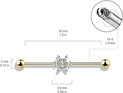 Surgical Steel 6 Princess Cut CZ Petal Flower Industrial Barbell Industrial Barbell Impulse Piercings