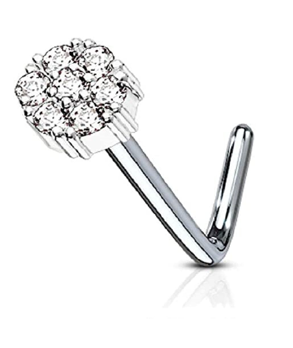 Surgical Steel 7 CZ Cluster Flower L Shaped Nose Ring Nose Ring Impulse Piercings Clear