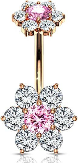 Surgical Steel 7 CZ Flower With CZ Flower Top Belly Navel Ring Navel Ring Impulse Piercings Rose Gold