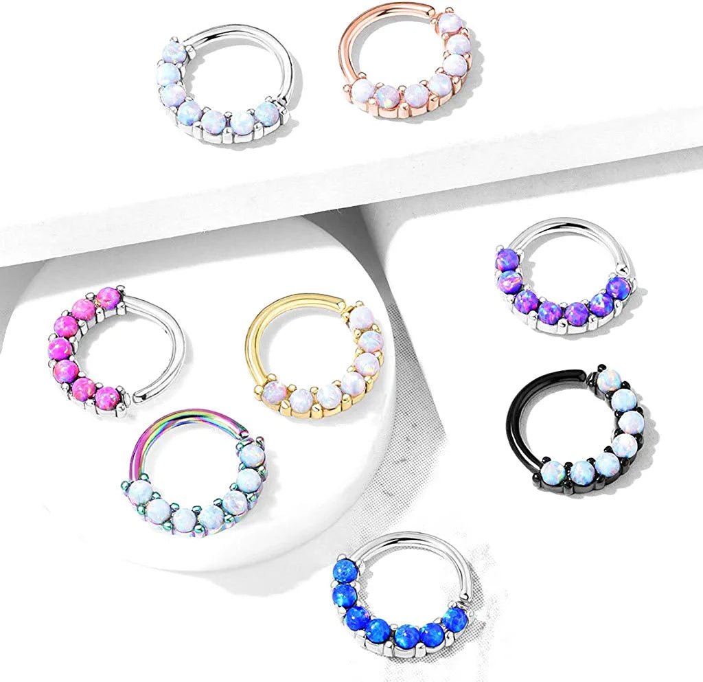 Surgical Steel 7 Opal Front Facing Bendable Hoop Rings for Ear Cartilage Daith Nose Septum Nose Ring Impulse Piercings