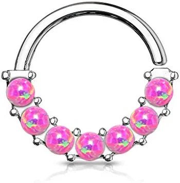 Surgical Steel 7 Opal Front Facing Bendable Hoop Rings for Ear Cartilage Daith Nose Septum Nose Ring Impulse Piercings 18GA Length: 8mm Pink