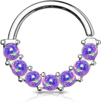 Surgical Steel 7 Opal Front Facing Bendable Hoop Rings for Ear Cartilage Daith Nose Septum Nose Ring Impulse Piercings 18GA Length: 8mm Purple