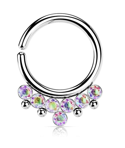 Surgical Steel 7 Round CZ Flat Balls and Beads Bendable Hoop Ring Nose Ring, cartilage ring Impulse Piercings 18GA Length: 8mm Aurora Borealis