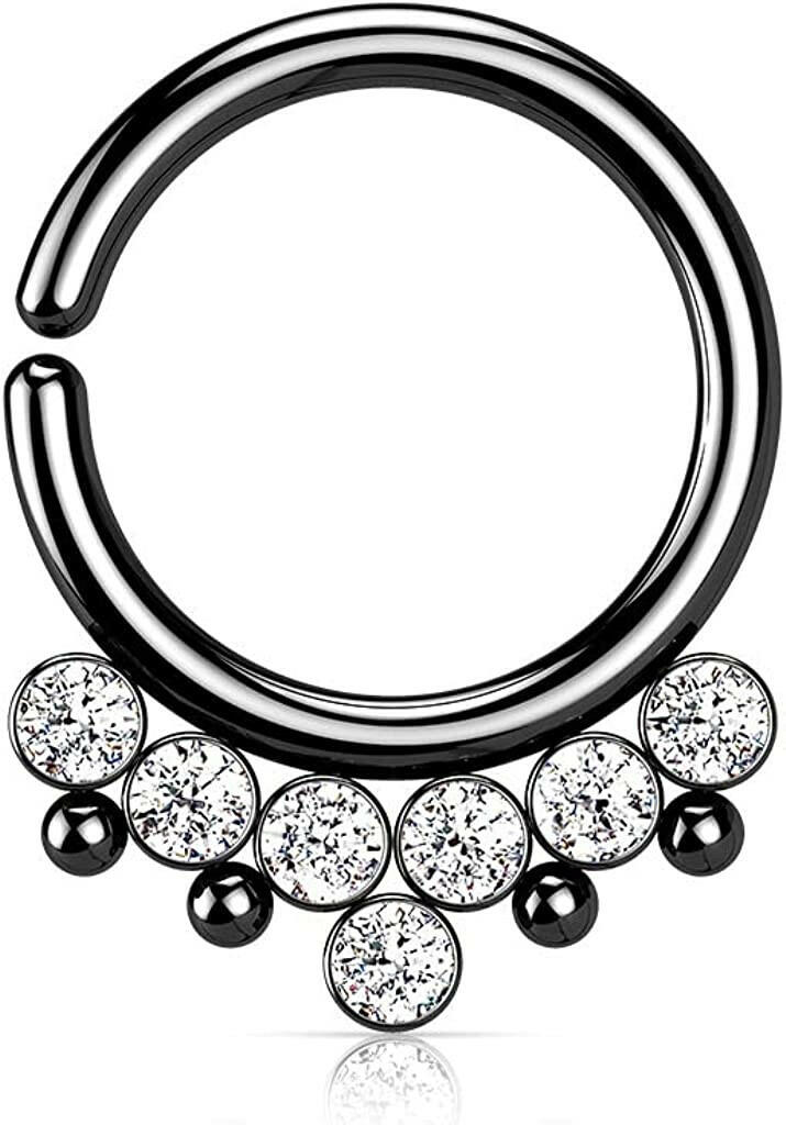 Surgical Steel 7 Round CZ Flat Balls and Beads Bendable Hoop Ring Nose Ring, cartilage ring Impulse Piercings 18GA Length: 8mm Black