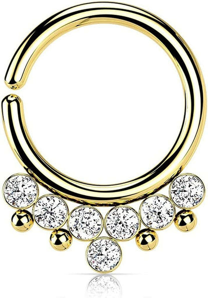 Surgical Steel 7 Round CZ Flat Balls and Beads Bendable Hoop Ring Nose Ring, cartilage ring Impulse Piercings 18GA Length: 8mm Gold