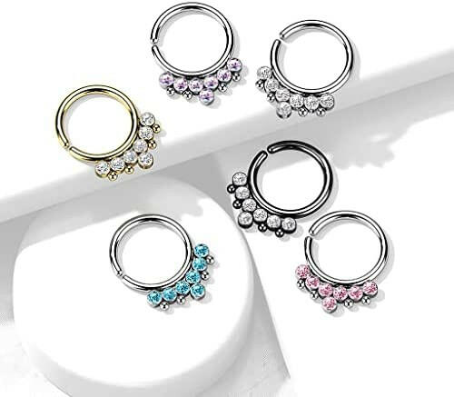 Surgical Steel 7 Round CZ Flat Balls and Beads Bendable Hoop Ring Nose Ring, cartilage ring Impulse Piercings