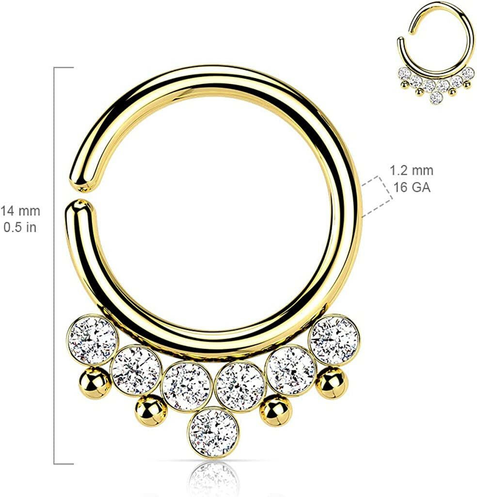 Surgical Steel 7 Round CZ Flat Balls and Beads Bendable Hoop Ring Nose Ring, cartilage ring Impulse Piercings