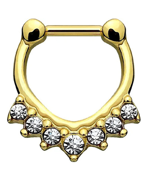 Surgical Steel 7 Stone Chevron Design Septum Clicker Septum Ring Impulse Piercings Gold