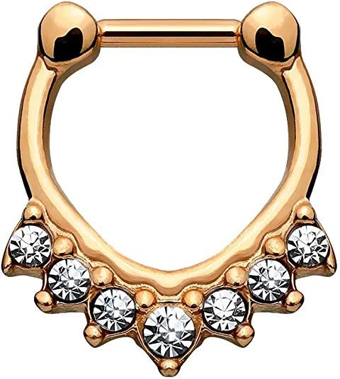 Surgical Steel 7 Stone Chevron Design Septum Clicker Septum Ring Impulse Piercings Rose Gold