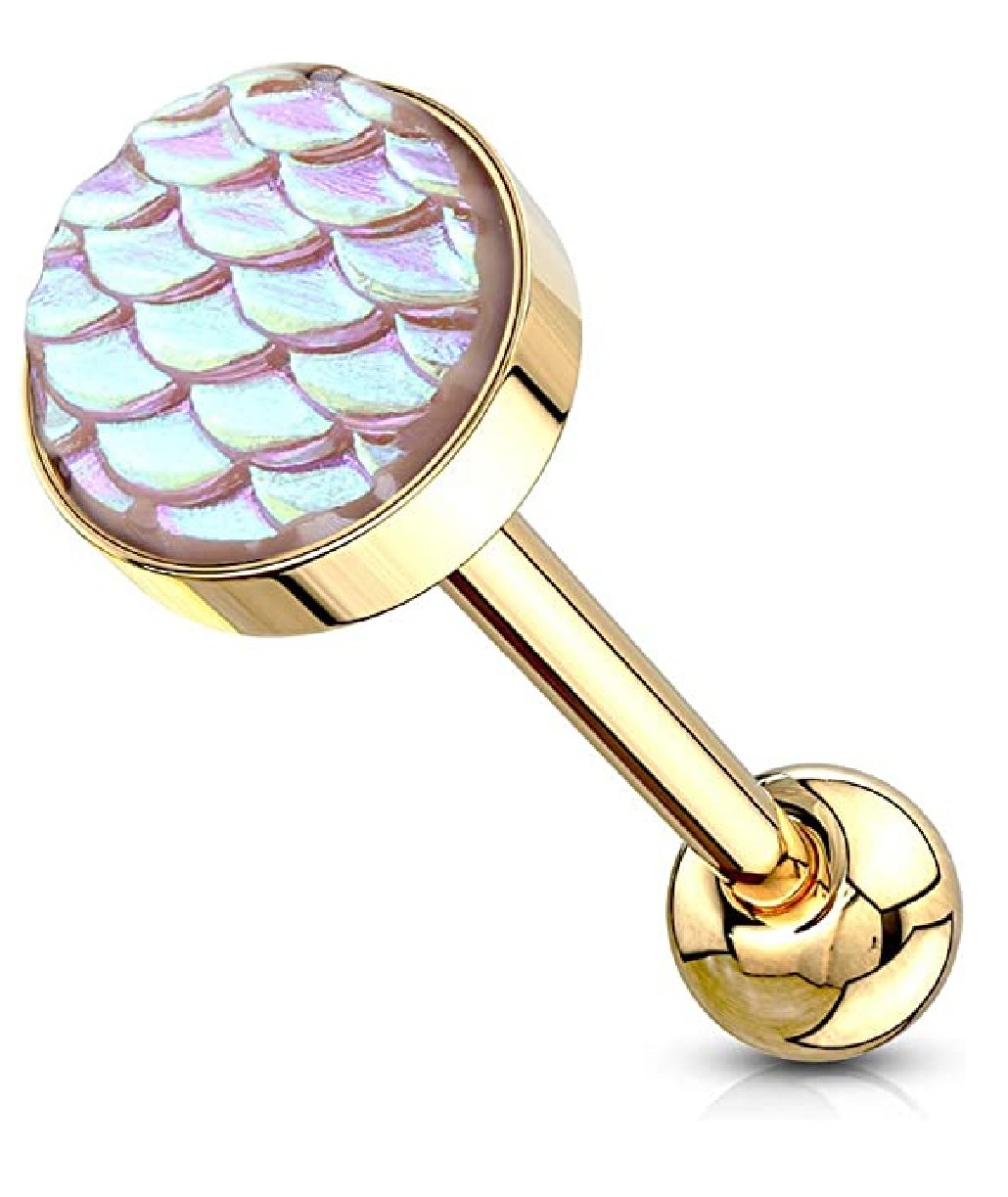 Surgical Steel AB Effect Fish Scale Flat Top Barbells Tongue Rings Barbell Impulse Piercings Gold/Pink