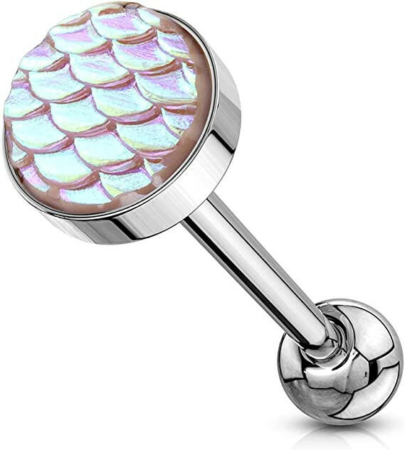 Surgical Steel AB Effect Fish Scale Flat Top Barbells Tongue Rings Barbell Impulse Piercings Pink