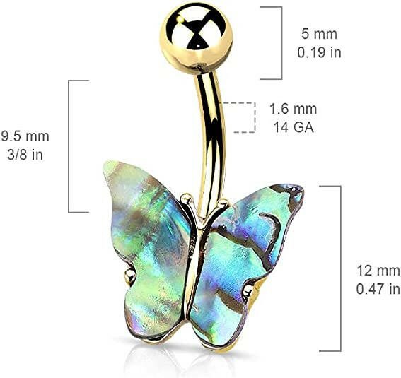 Surgical Steel Abalone Shell Covered Butterfly Belly Navel Ring Navel Ring Impulse Piercings